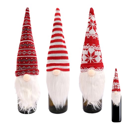 Teegxddy 3 pièces Coffret vin rouge Noël Pochette Bouteille Coffret vin rouge Couverture Champagne Décoration Emballage Fête