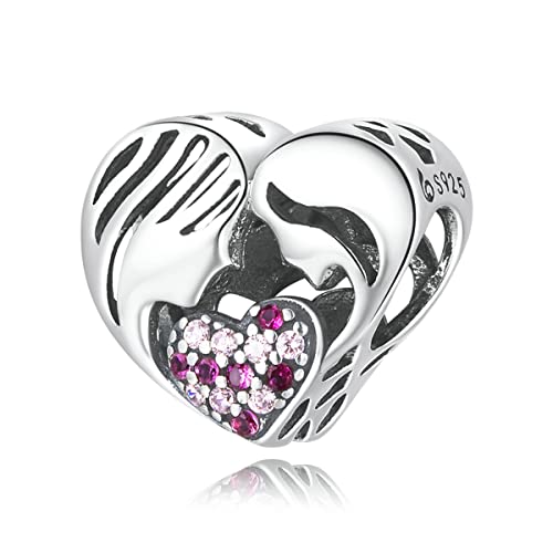 Argent Sterling 925 Breloques Silhouette d'Amour Maman Fille Premium