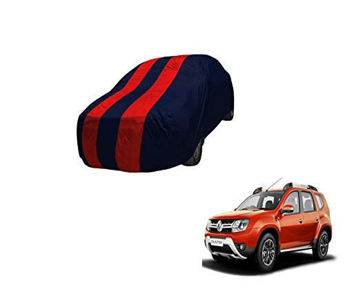 Image of Auto Hub Car Cover Compatible with Renault Duster with Mirror Pocket,Triple Stitched, Weather Proof, Duster Car Cover- Navy-Red