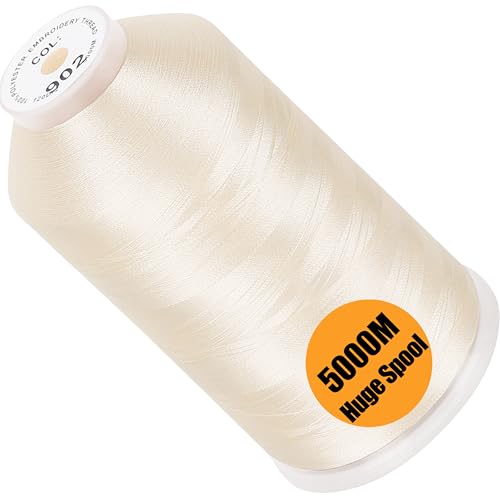 Image of New brothread - Single Huge Spool 5000M Each Polyester Embroidery Machine Thread 40WT for Commercial and Domestic Machines - Ivory