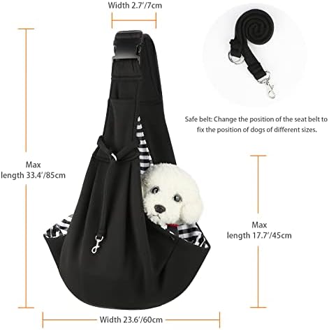 SONNIG Dog Sling Carrier, Double-sided Adjustable Dog Carrriers for Small Dogs & Medium Dogs within 16lbs, Double Safety Protection Puppy Sling Carrier Travel Walking Bag (Black)