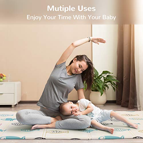 Baby Reversible Play Mat 78.7inchx 59inchx0.4inch Double-Sided Crawling Mat Foldable Waterproof Non-Toxic Portable Non-BPA Floor Mat for Toddlers, Infants, Kids