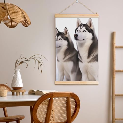 Impression sur toile de chiens husky avec cadre en bois 91,4x61 cm