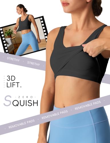 Women Built in Bra Tank Top High Impact Longline Padded Sports Bra Black - image 3