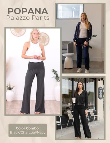 Image of Popana Wide-Leg Pants Palazzo Pants, Soft Lightweight Flowy Bootcut Wide Leg Lounge Pants for Women 3-Pack