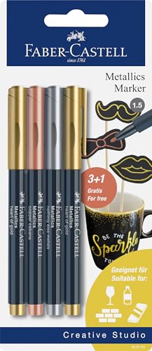 Faber-Castell 160791 Metallics - Juego de rotuladores (4 unidades, 1,5 mm de ancho, apto para muchas superficies, efecto metálico)