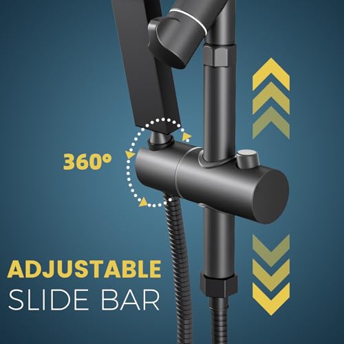 Shineforu 10 Inch Metal Rain Shower Heads with Handheld Spray Combo, Dual Shower Head with Adjustable Slide Bar and Stainless Steel Hose, Height Adjustable, Matte Black - image 3