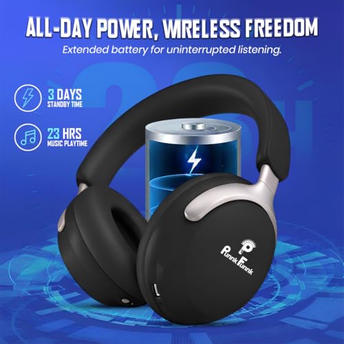 Image of PunnkFunnk Wireless Over-Ear Bluetooth Headphones - Deep Bass, Noise Isolation, Soft Cushioned Earcups, Foldable Lightweight Design, HD Mic for Gaming, Music & Calls (Black)