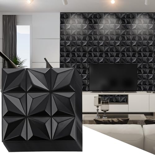 SHUESS Confezione da 30 pannelli da parete 3D, 29 mq, 30 x 30 cm, pannelli da parete in PVC con motivo a rombi per soggiorno, camera da letto, sfondo TV, decorazione da parete per interni, casa (nero) SHUESS Confezione da 30 pannelli da parete 3D, 29 mq, 30 x 30 cm, pannelli da parete in PVC con motivo a rombi per soggiorno, camera da letto, sfondo TV, decorazione da parete per interni, casa (nero)