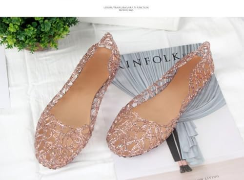 Jelly Mesh Ballet Flats for Women Sparkly Jelly Sandals Clear Hollow Water Slides Slip on House Slippers Wide Lightweight Breathable No Slip Dressy Ballerina Shoes Summer Beach Party Cruise Vacation4