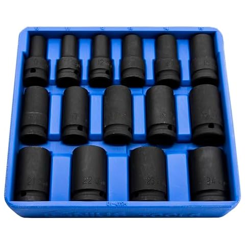 Genius Tools 15Piece 1/2" Dr. Metric Semi-Deep Thin Wall Impact Socket Set DI-415M Cover