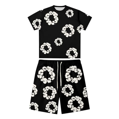 For Denim Tears Shorts Tracksuit, DT T-Shirt and Shorts Set, Summer Tracksuit, Jogging Suit, Short Sleeve, Hip Hop T-Shirt with Cotton Wreath, Unisex Foam Print Tracksuit, Black#8, S For Denim Tears Shorts Tracksuit, DT T-Shirt and Shorts Set, Summer Tracksuit, Jogging Suit, Short Sleeve, Hip Hop T-Shirt with Cotton Wreath, Unisex Foam Print Tracksuit, Black#8, S