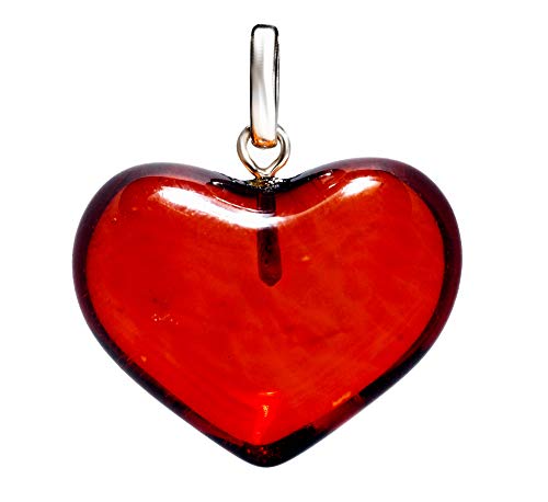 rainbow safety Colgante de Corazón Genuine Ambar Báltico Joyas para Mujeres de Auténtica Ámbar (PA02015301Oscuro)
