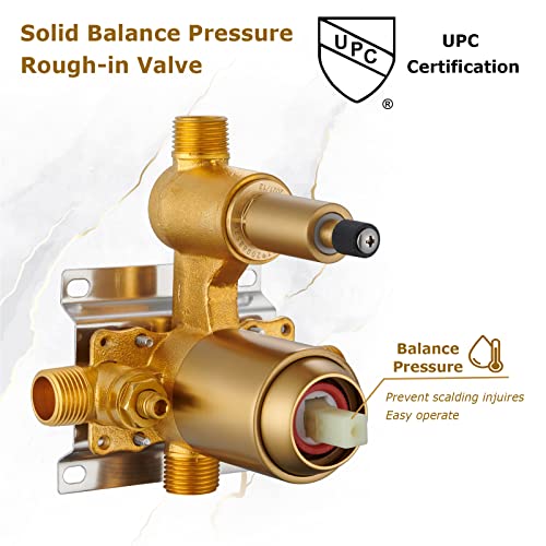 Hangoro Shower System Trim Kit, Brush Gold 2-In-1 Function Showering Mode, Rough-In Balance Pressure Valve Included, 360° Swivel 9'' Shower Head & Brass Rainfall Handheld Shower For Bathroom(B2312-Bg) #TOP5