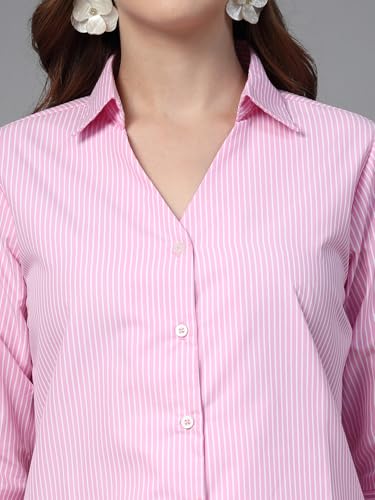 Image of Style Quotient Women Stripe Blue and White Polycotton Formal Shirt