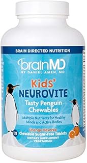 Dr. Amen brainMD Kids NeuroVite - Orange Flavor - 120 Penguin Shaped Chewables - Multivitamin & Mineral Supplement, Promotes Healthy Development & Growth - Gluten-Free - 60 Servings