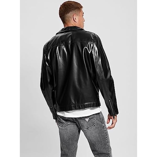 GUESS Heren District Faux Leather Zip Jacket