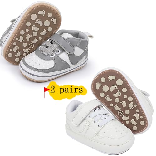 Image of Clowora Unsex Baby Shoes Boys Girls Infant Sneakers Non-Slip Soft Rubber Sole Toddler Crib First Walker Lightweight Shoes