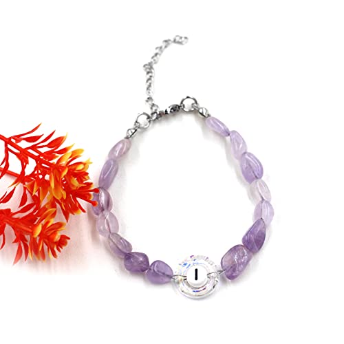 Image of Uloveido Purple Natural Stone and Austrian Crystal Letter Bracelet, Personalized Initial Jewelry for Women A-Z 26 Letters