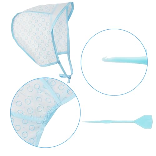 Hair Highlighting Cap, Blue Hair Coloring Frosting Dye Kit with Plastic Crochet Hook for Salon DIY Hair Dyeing Hairdressing