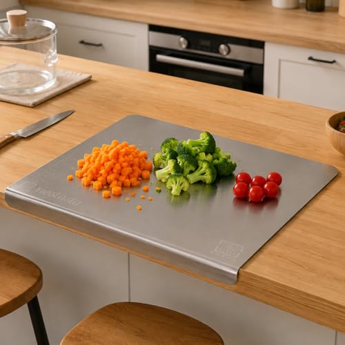 Image of Nestasia Stainless Steel Counter Top Chopping Board (41.5cm x 29cm) | Anti-Slip Rustproof Cutting Board with Measurement Markings for Chopping Fruits & Vegetables