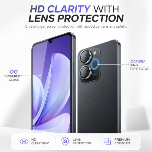 Image of FIRST MART Tempered Glass for Realme P4 Lite 5G with Black Camera Ring Guard & Installation Kit | HD Clear Edge-to-Edge Screen Protector, Scratch Resistant, Case-Friendly | Pack of 1