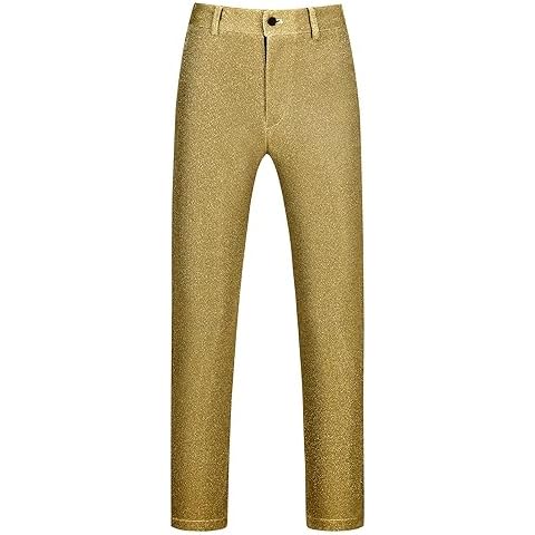 Lars Amadeus Metallic Pants for Men's Straight Leg Party Nightclub Glitter Dress Trouser 36 Golden Cover