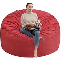 SIMFLAG 3FT Bean Bag Chair, Comfy Bean Bag Chairs with Memory Foam Filled, Fluffy Beanbag Sofa with Dutch Velvet Cover, Round BeanBag Chairs for Living Room, Playroom - Red