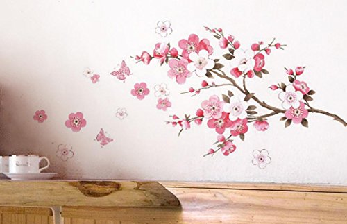 Wall Sticker, DDLBiz® Adesivi Murales, Carta da Pareti "Fiore Rosa Farfalla" Decorazione Murali da Parete
