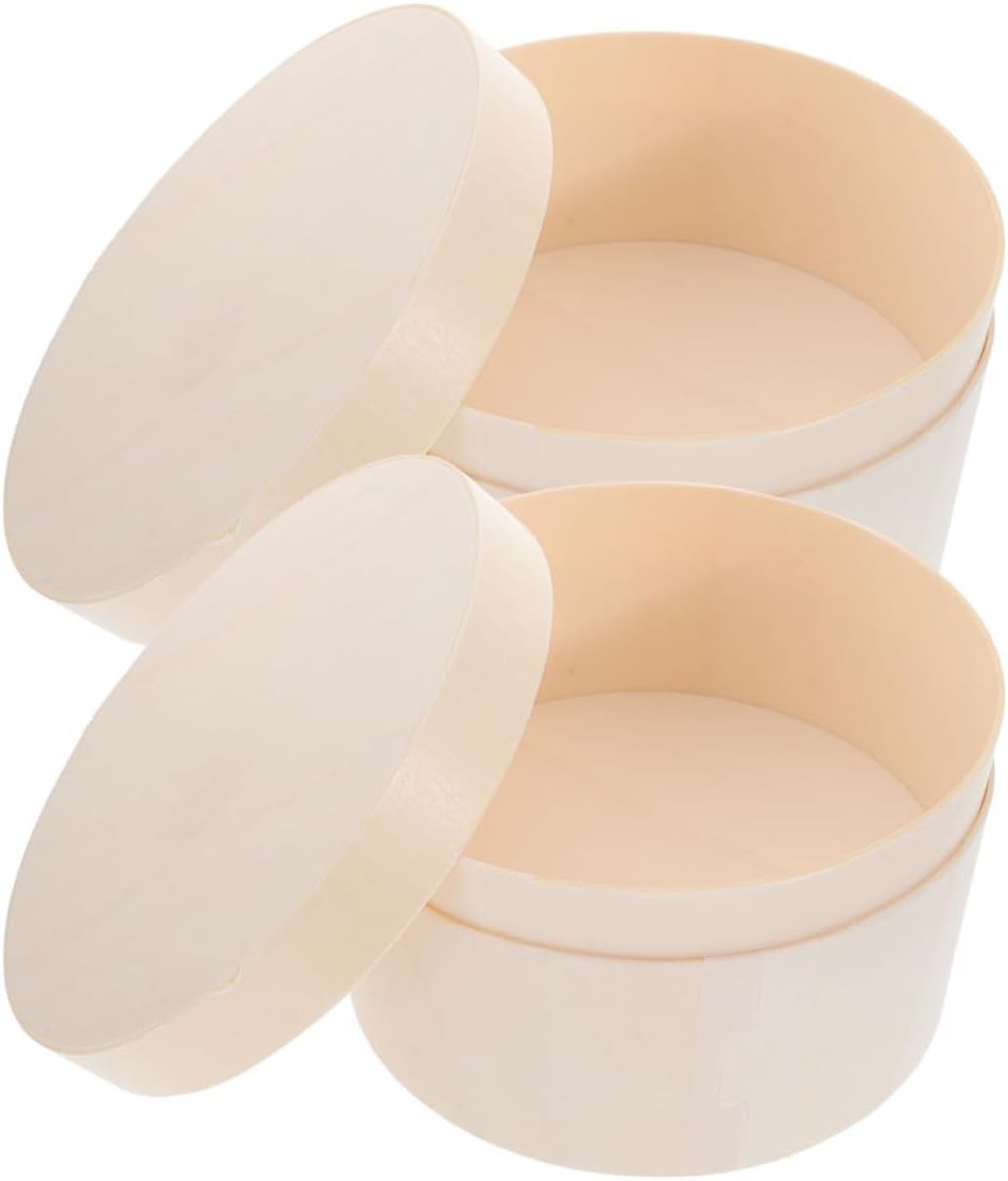 MAGICLULU 2pcs 6-inch round Wooden Cheese Cake Boxes Set, Portable Dessert Packing Containers with Lid, Food Storage Cake Carriers for Home and Bakery Use