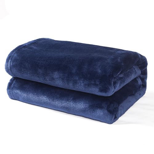 Exclusivo Mezcla Fleece Throw Blanket for Couch, Super Soft and Warm Blankets, Navy Blue Throw All Season Use, Cozy, Plush, Lightweight, 40x50 Inches