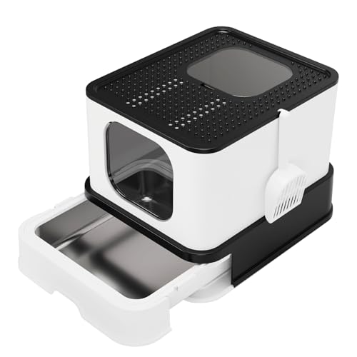 RIZZARI Stainless Steel Cat Litter Box: Large Leak-Proof Odor-Free Design - XXL Black - for Indoor Cats Pet Owners Solution XX-Large Black