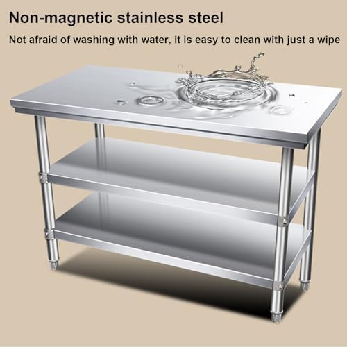 Stainless Steel Commercial Worktable with 3-Tier Shelf, Heavy-Duty Catering Prep Table for Restaurant, Home Kitchen, Food Preparation, Durable Kitchen Workbench