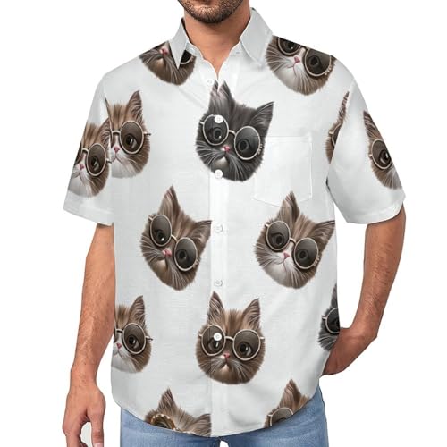 Chemise manches courtes homme chat mignon : blouse bouton décontractée printemps