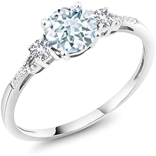 Gem Stone King Blue Aquamarine Created Sapphire and Diamond Ring