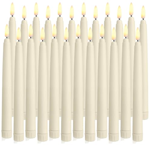 Image of Baquler 24 Pcs Flameless Taper Candles LED Taper Candles Flickering Bulk Ivory LED Candlestick for Easter Wedding Church Halloween Christmas Party Decor Table Centerpiece, 8.5 in, No Batteries