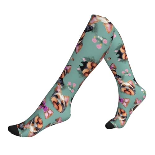 Yorkie Floral Print Compression Socks,Compression Ankle Support Socks,Sports Socks,For Men Women Running Athletic