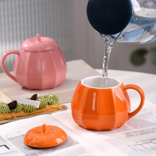 Coffee Cups with Lids, 8 Oz Cute Durable Halloween Pumpkin Mug with Handle - image 2