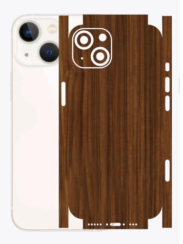 Image of AtOdds - Full Body Back Screen Guard Protector Film - Wooden Textured Lamination Wrap Skin Sticker for iPhone 13 mini | Scratchproof Matte Finish (Design - Ebony Wood)