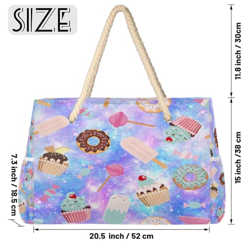 Fantasy Cakes Beach Bag for Women Waterproof Sandproof Tote with Zipper Cotton Rope Handles for Travel Pool Gym Shopping2