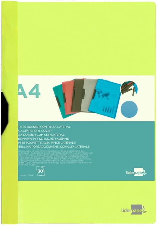 Folder liderpapel dossier lateral clamp Polypropylene din a4 Yellow fluor Opaque 30 Sheets Sliding clamp