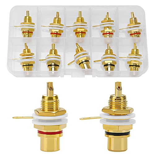 KUOQIY RCA 10 Pezzi Jack Terminale Ottone Placcato Oro Presa Femmina, Connettore Audio Presa Femmina RCA (5 Nero + 5 Rosso)