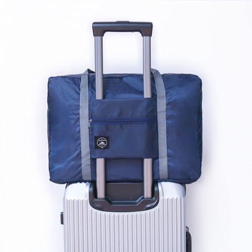 Foldable Travel Duffel Bag Tote Carry-on Luggage Bag Large Packable Overnight Bag Weekend Travel Bag for Men Women Navy Blue3