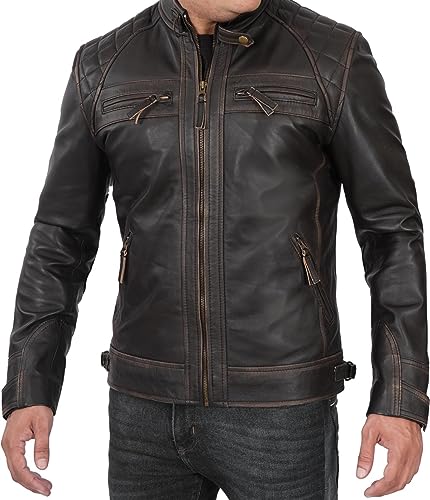 Blingsoul Leather Jacket Men - Quilted Cafe Racer Leather Jackets For Men3