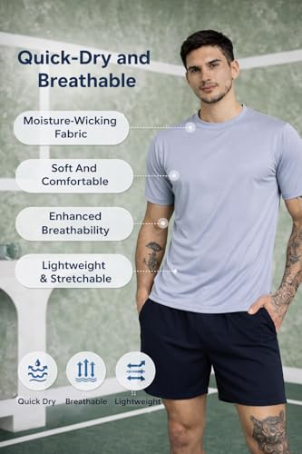 Image of Kvetoo Mens Dry Fit Gym T Shirt Quick Dry Sweat Proof Breathable Workout Tee Muscle Fit Athletic Sports T Shirt for Gym Running Training