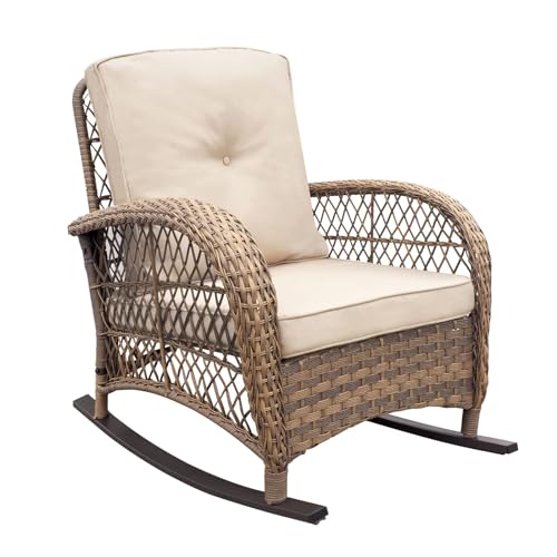 ATR ARTTOREAL Chaise à bascule de jardin en rotin avec résine tressée à la main résistante aux intempéries et cadre en métal revêtu de poudre pour...