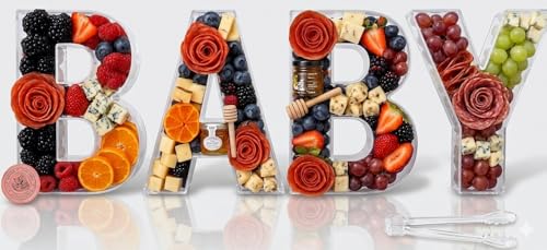 BABY Charcuterie Board Letters Acrylic Clear Reusable with Clear Tongs