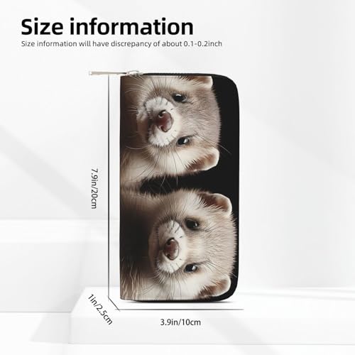 Pu Leather Wallet For Women Girl, Zip Around Credit Card Holder Ferrets Long Wallet Clutch Purse Waterproof Travel Handbag3