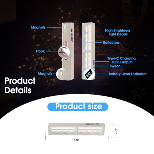 Tubo LED recargable LETOUT luz de camping magnética y regulable de 114 LED con banco de energía 4