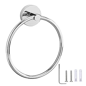 Handdoekring roestvrij staal ronde handdoekringen wandmontage handdoekhouder voor keuken en badkamer met bevestigingsaccessoires (zilver)